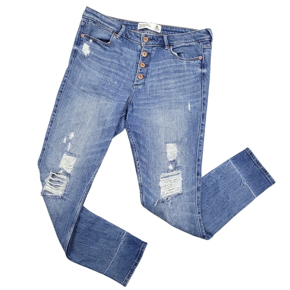 Abercrombie & Fitch Women's High Rise Ankle Jeans Size 8 Distressed Denim Blue